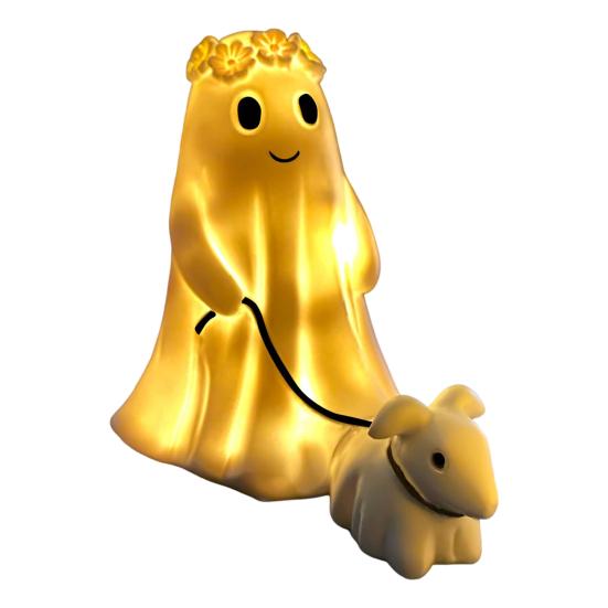 LED Night Lamp Ghost Walking Dog Statue Soft Warm Glow USB Powered Lighted Indoor Figurine Lamp Halloween Decoration