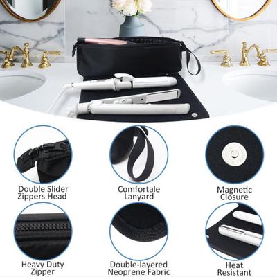 Bolsa de Armazenamento de Ferramentas de Cabelo Yousheng Bolsa de Viagem para Ferramentas de Estilização de Cabelo Bolsa Portátil para Artigos de Higiene Pessoal Organizador de Ferramentas de Cabelo com Tapete Resistente ao Calor para Modelar Cachos