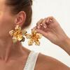 Exaggerated Metal Dripping Oil Big Flower Stud Earrings, Fashionable Three-Dimensional Petal Earrings