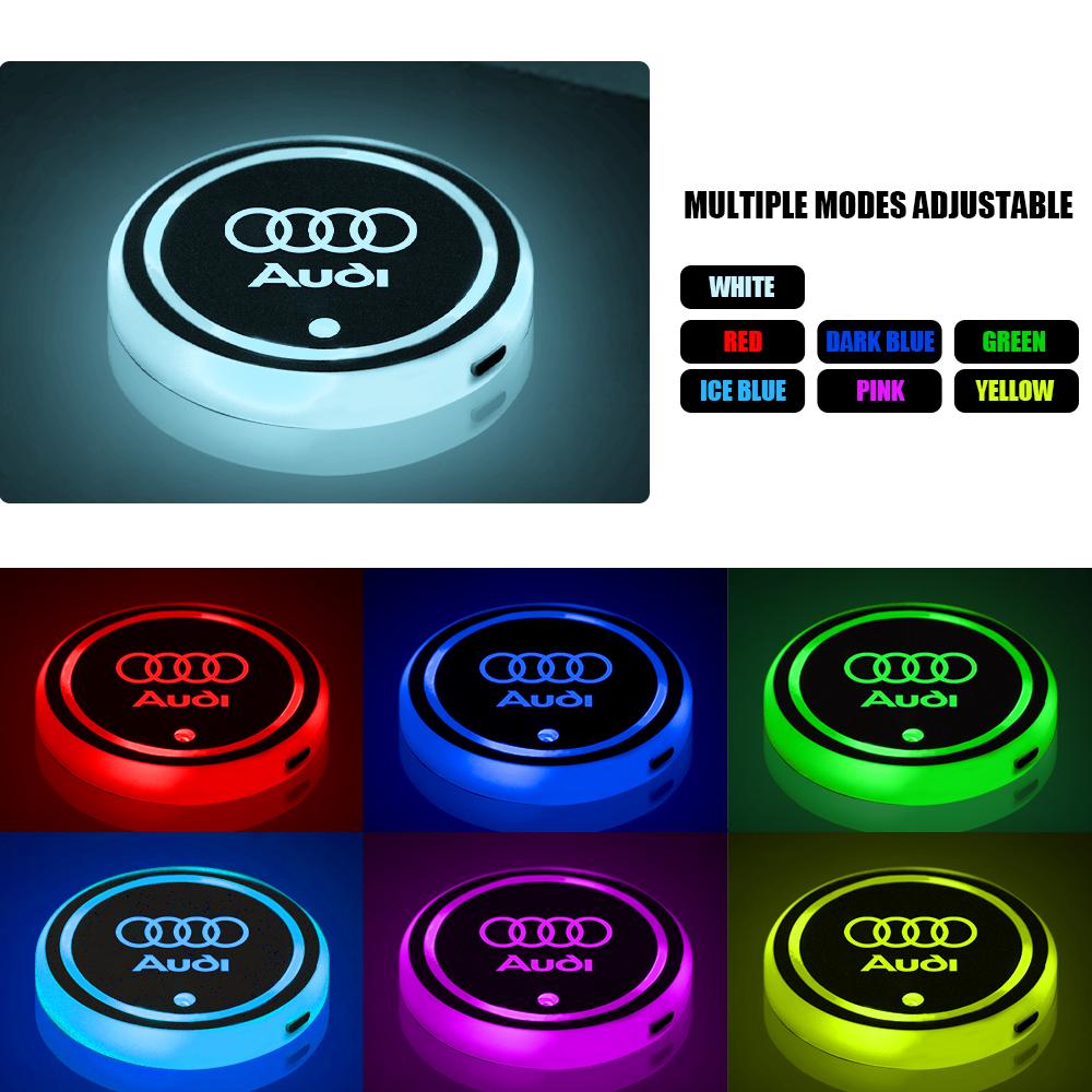 2PC LED Car Luminous Color Changing Cup Holder Coaster For A Sline TT A1 A2 A3 A4 A5 A6 A7 A8 8P B6 B7 Q1 Q2 Q3 QUATTRO