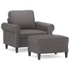 Armchair with Footstool Grey 60 Cm Faux Leather