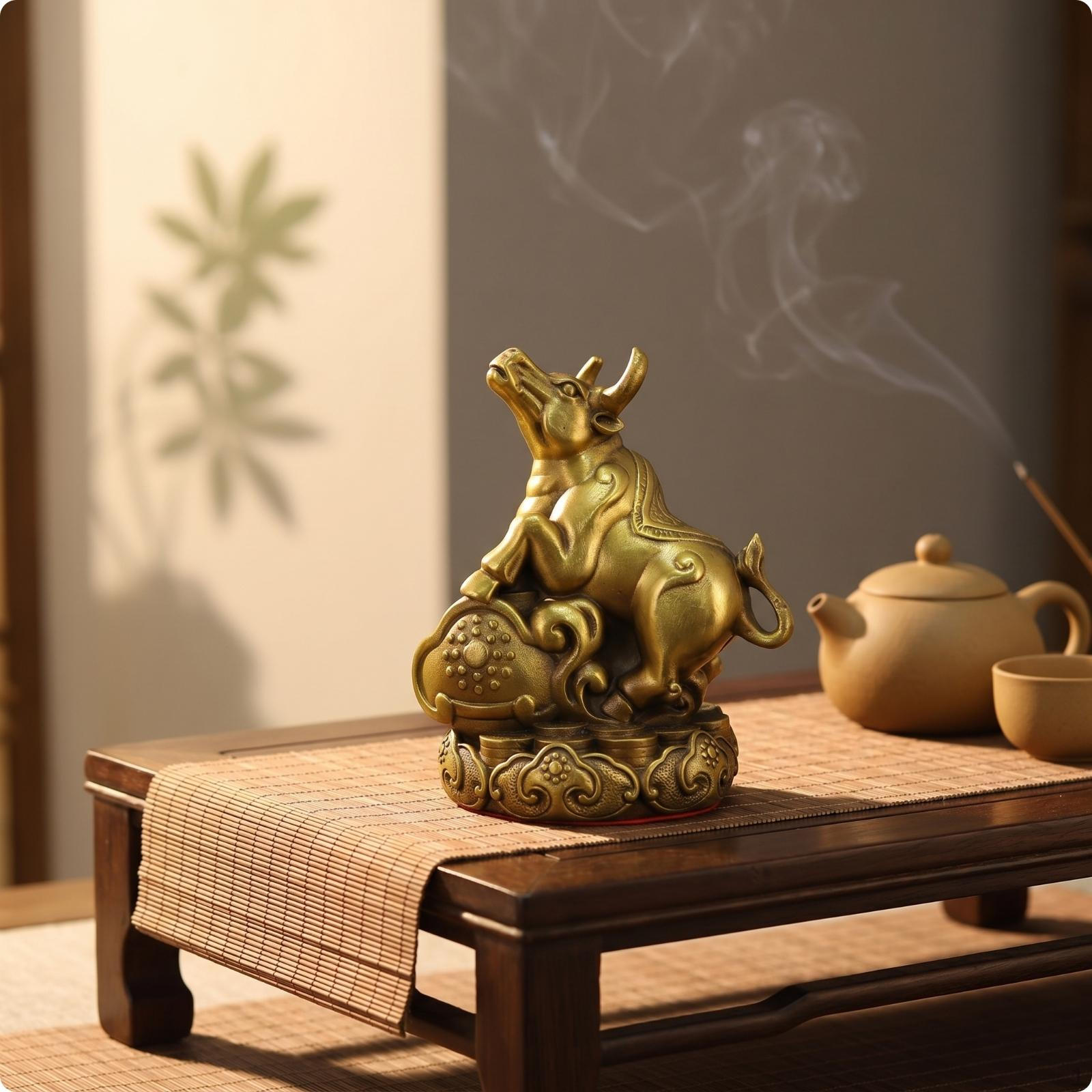 Brass animal Figurine Ornate Base Chinese Embossed Mist Pattern animalStatue 6 Inch