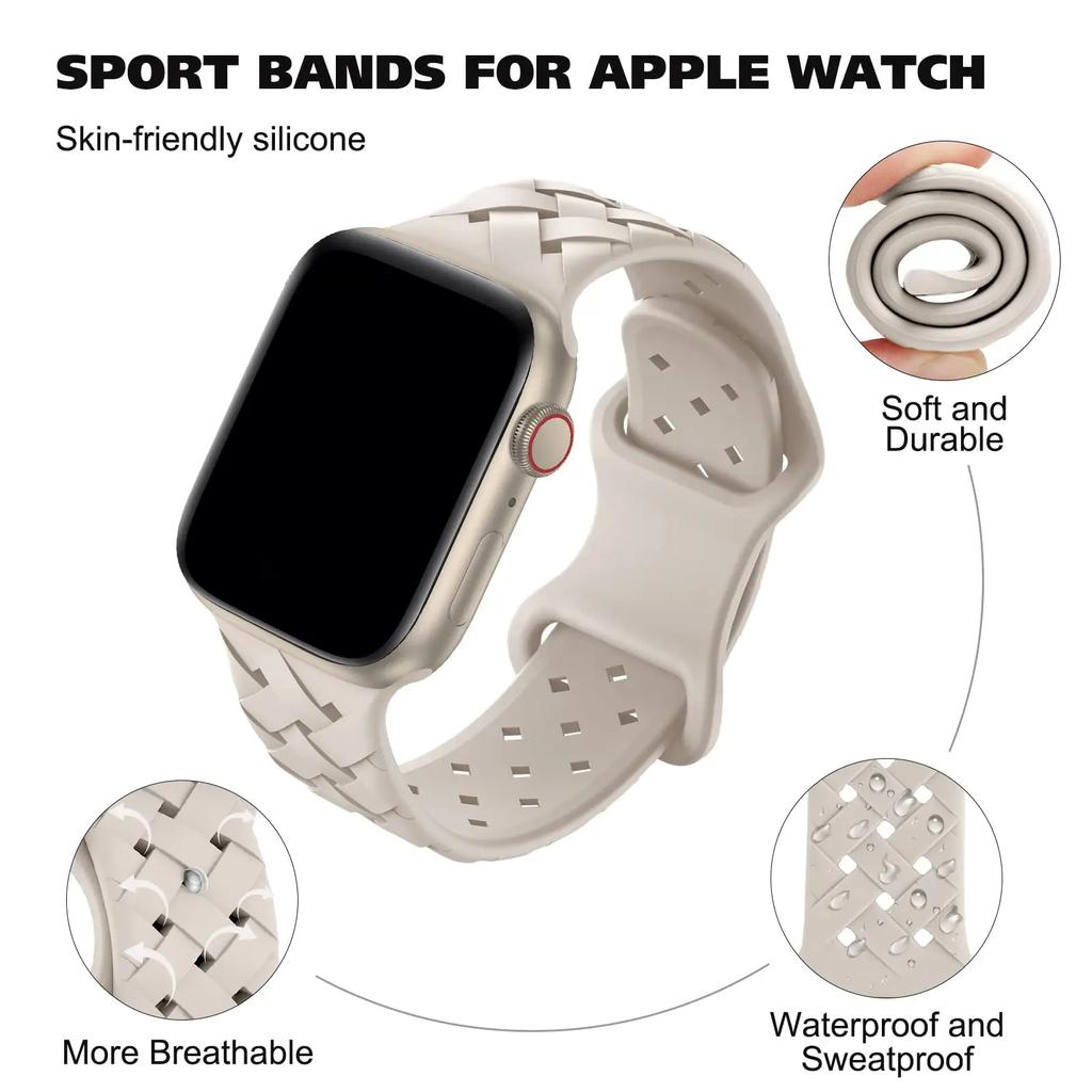 Sport Braided Silicone Strap For Apple Watch Band 44mm 40mm 45mm 49mm 46mm Breathable Bracelet Iwatch Series 10 9 7 8 Se Ultra 2