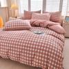 Plaid Solid Color Thickened Brushed Bed Sheet Four-piece Set Quilt Cover Single Piece Washed Cotton Dormitory Bedding Three-piece Set