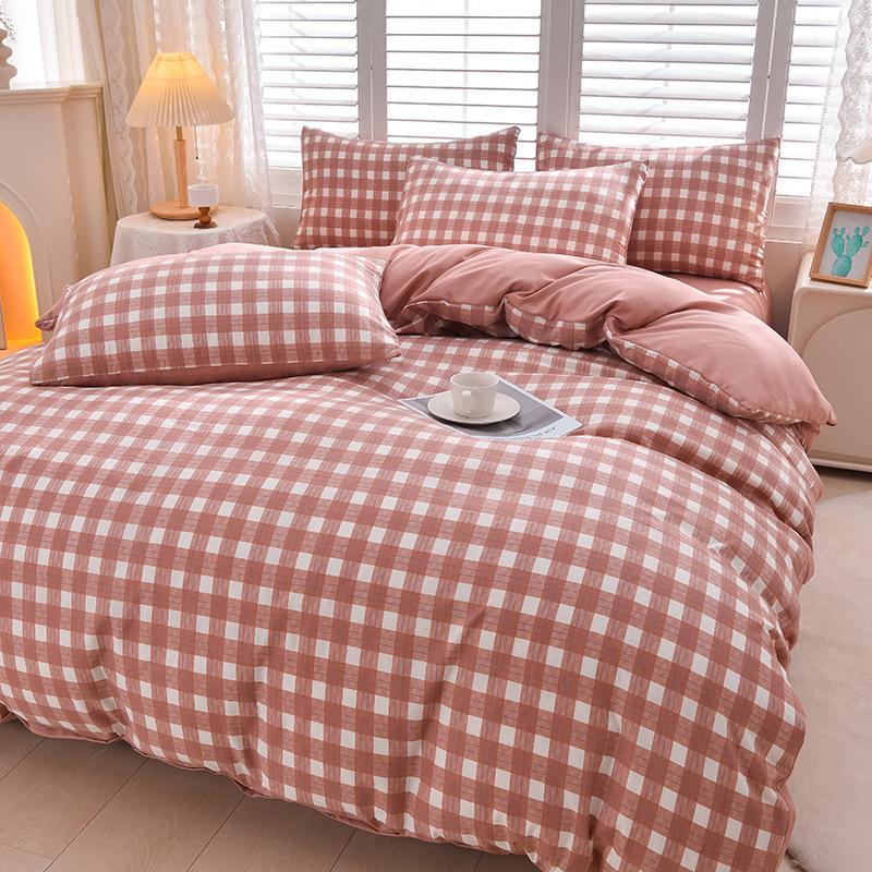 

Plaid Solid Color Thickened Brushed Bed Sheet Four-piece Set Quilt Cover Single Piece Washed Cotton Dormitory Bedding Three-piece Set 1.2m three-piece set