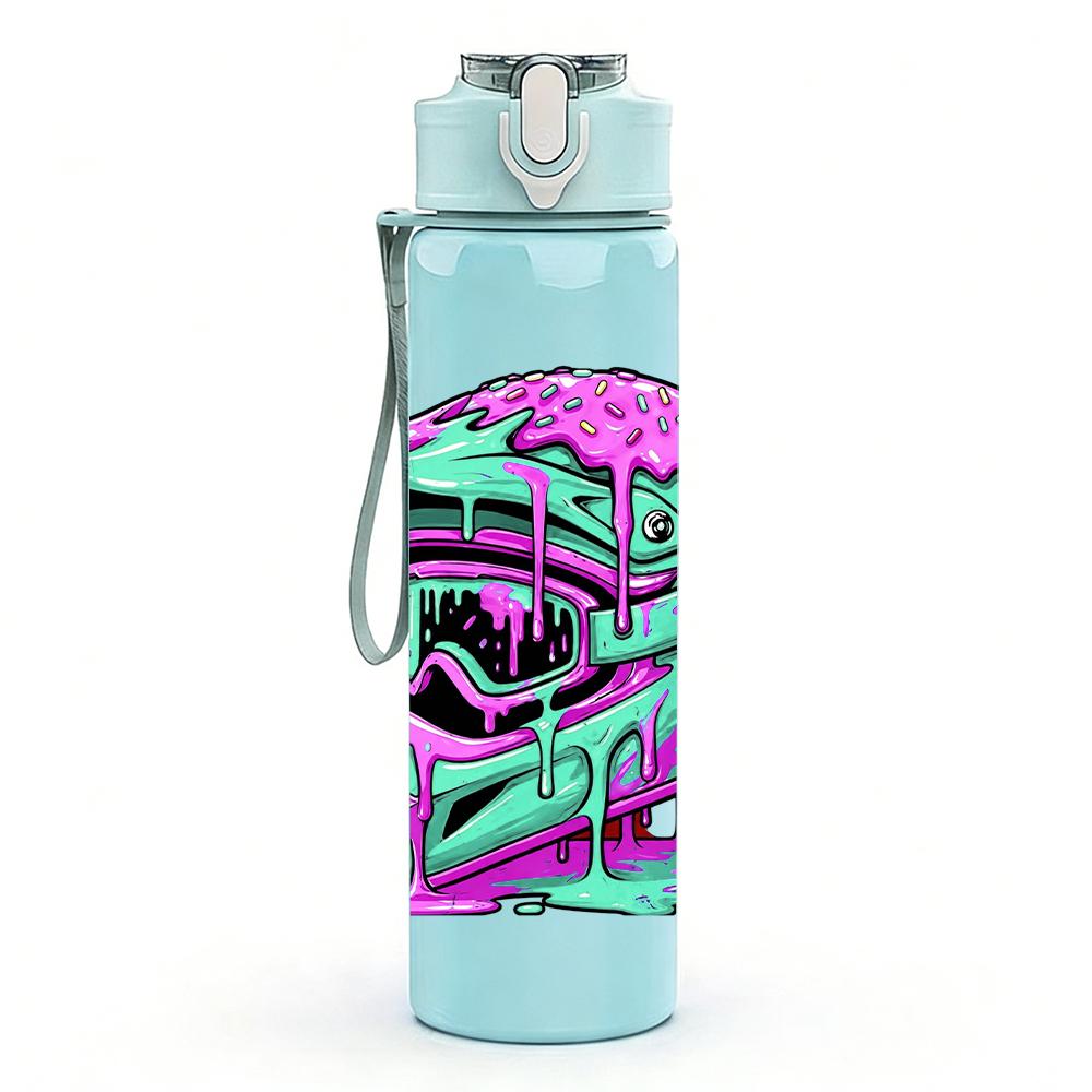 1PC Color Racing Helmet Splash Art 750ml Color Plastic Water Bottle Leakproof Flip Straw Lid For Sports Office Home Use
