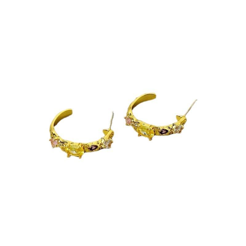 Manufacturer'S Supply Niche Design Color Zircon C-Shaped Earrings Advanced Sense Geometric Earrings Women'S Earrings Spot
