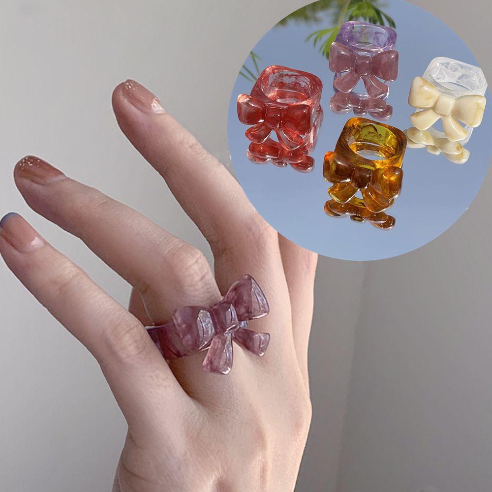 

Женщины DIY прозрачный многоцветный бант ювелирные изделия из смолы кольцо