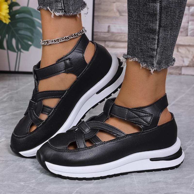 New Large Size Wedge Heel Sandals Women's Bag Head Hollow Breathable Women's Muffin Thick Sole Velcro Women's Sandals