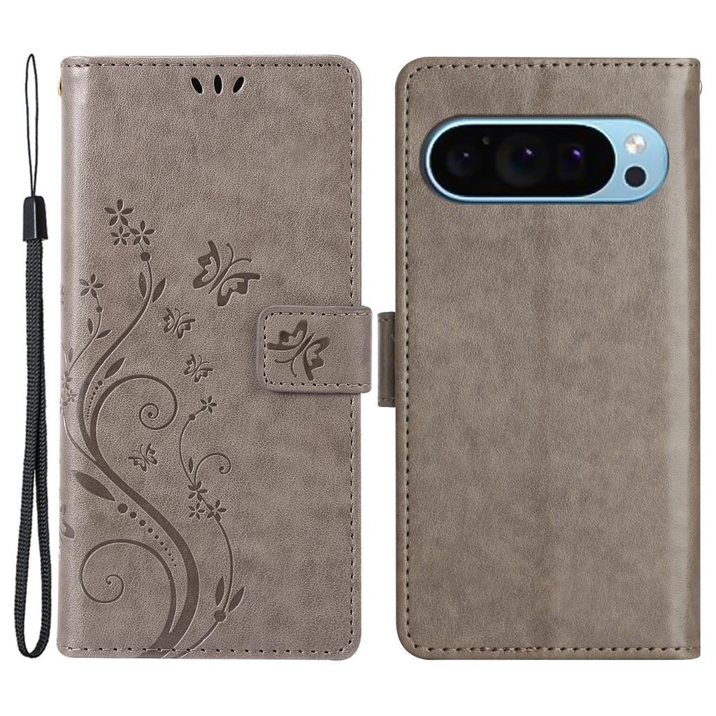 For Google Pixel 9 Pro/Pixel 9 Case Leather Butterfly Floral Design Flip Wallet Phone Cover