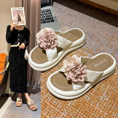 Internet Celebrity Flower Flip-flops Women, Summer New Clipped Feet Beach Thick-bottomed Cool Slippers, Small Slippers