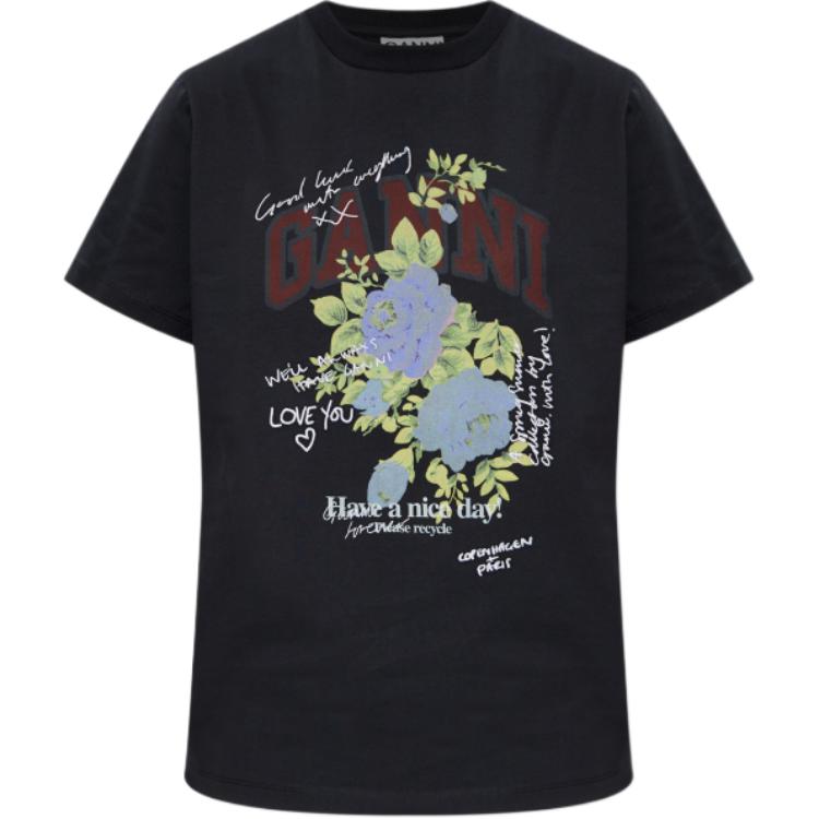 Ganni Logo Print Round Neck Short Sleeve T-Shirt Women tops T4342252
