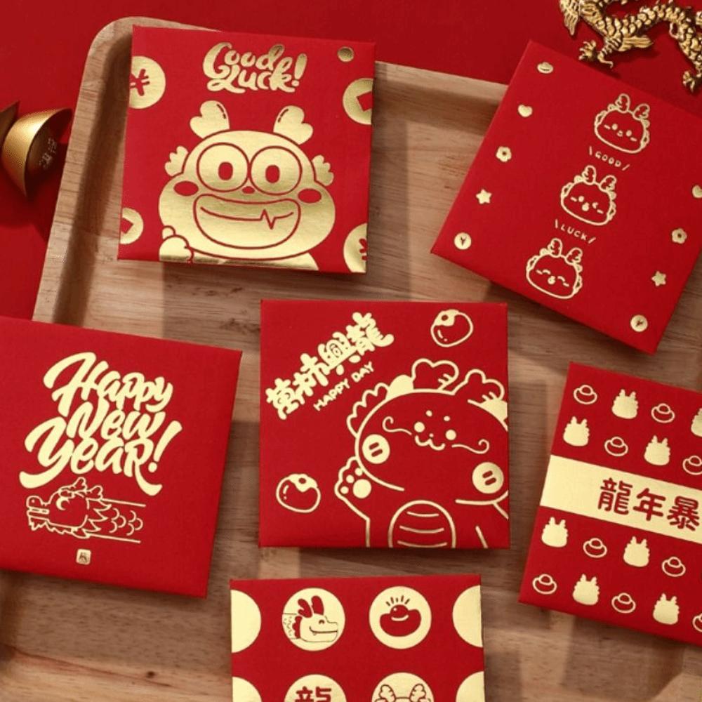 

2024 New Year Packet Money Pocket Luck Money Bag Money Bags Red Envelope Wedding Birthday 8.9x8.9cm-2(6pcs)