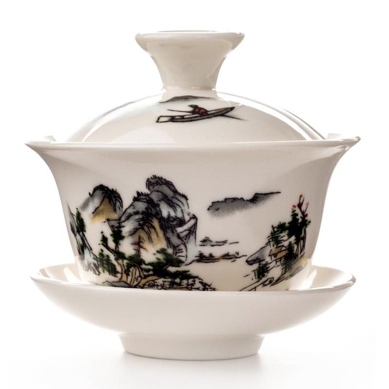 Chinese Traditions Gai Wan Tea Set Bone China Tea Sets Dehua Gaiwan Tea Porcelain Pot Set For Travel Beautiful And Easy Kettle