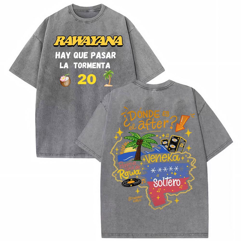 Rawayana Donde Es El After Album Vintage Washed Tshirt Mens Clothing Fashion Gothic Tshirts High Quality Casual Loose T Shirt