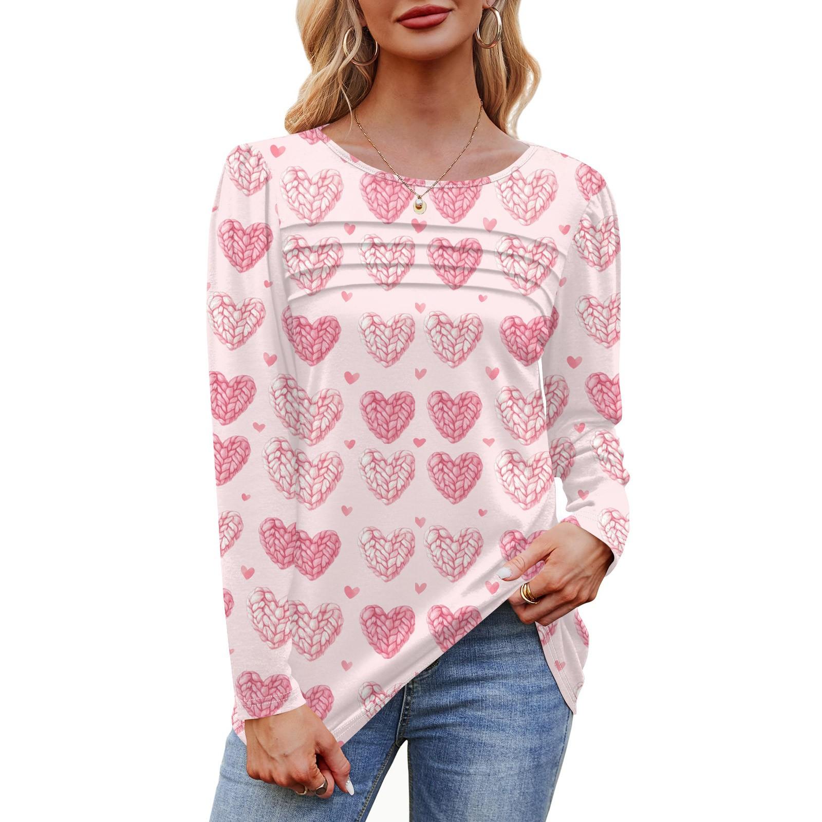 

Жіночий вільний повсякденний топ з круглим вирізом і довгими рукавами. Модний топ XXXL рожевий