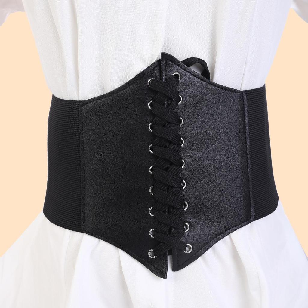 Women's Wide Elastic Belt - Fashionable Black Waist Accessory for Skirts