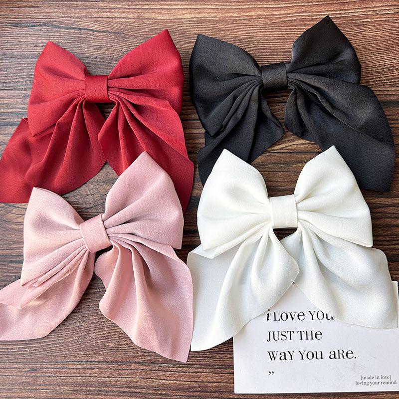 Korean Solid Color Bow Hair Clips Elegant Ribbon Hairpins Barrettes For Women Girls Headwear Baby Ornament Hair Accessories Gift
