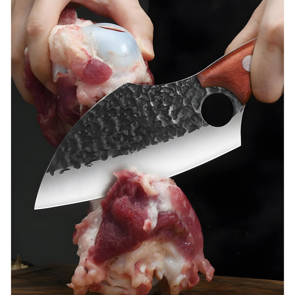 Ultra Sharp Japanese Butcher Knife with Finger Hole Boning Knife Meat Cleaver Stainless Steel Chef Knife Full Tang Wood Handle