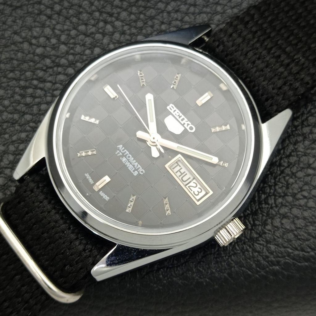 REFURBISHED JAPAN SEIKO 5 6309A AUTOMATIC MENS BLACK COLOR DIAL WATCH A440303-4 Sk-a440303