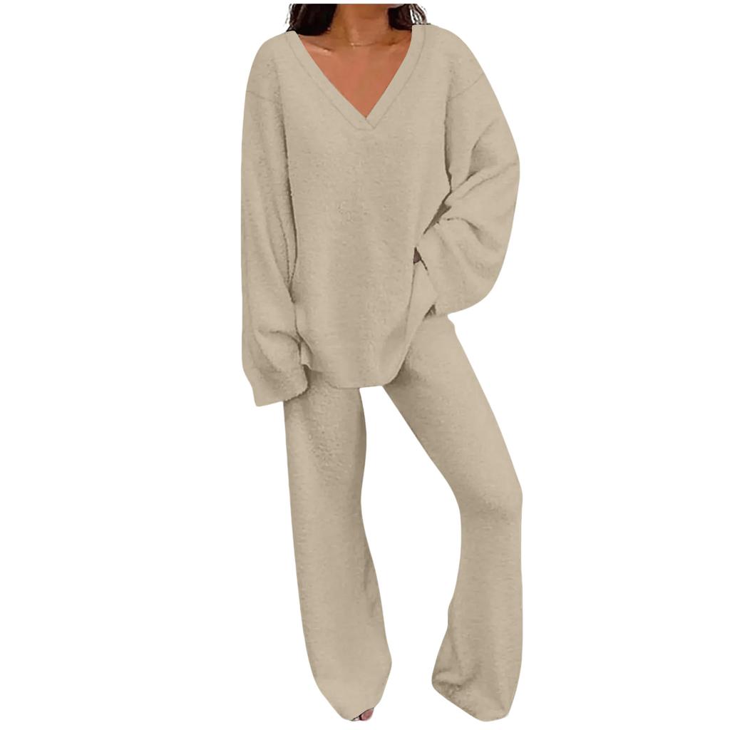 Women's Casual Fashion Comfortable Tops And Pants Home Warm Pajamas Set