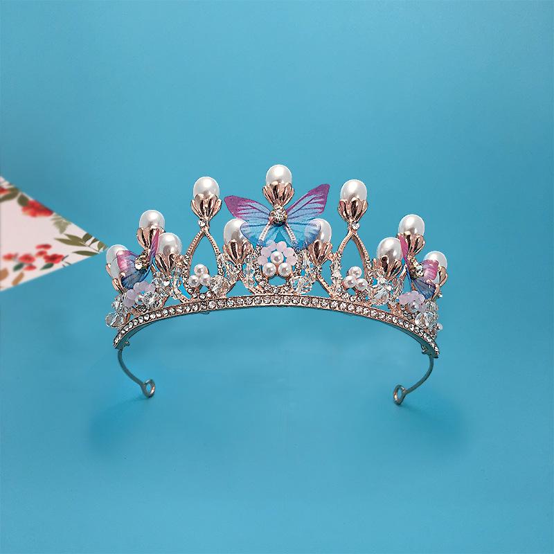 Korean Style Children's Crown Tiara Princess Girl Birthday Child Crown Cute Silver Butterfly Headband