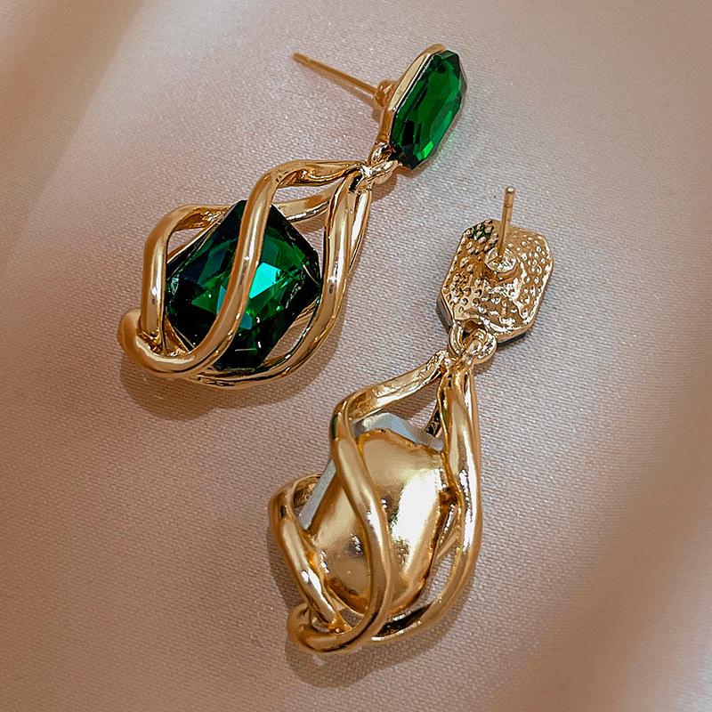 Kolczyki wiszące geometryczne z igłą srebrną wysadzane diamentami w stylu europejskim i amerykańskim dla kobiet