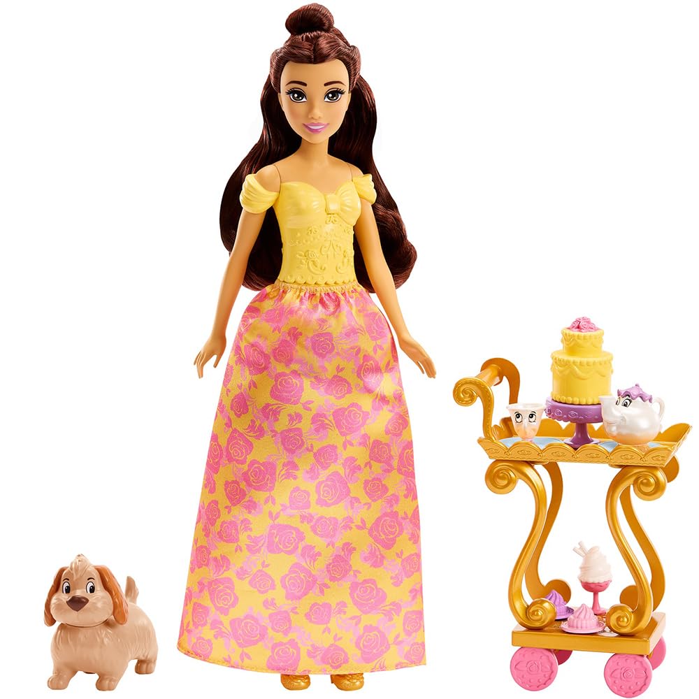Mattel Disney Princess Belle (Tea Time Set) [Dress-up Doll/Playset] [Accessories Included] [Ages 3+] HLW20