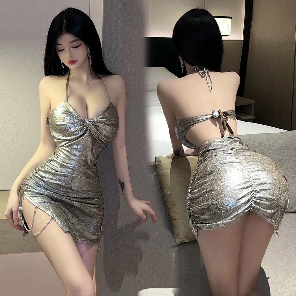Sex Underwear Passion Sexy Cheongsam Small Breast Pajamas Hot Pure Desire Temptation Hips Split Skirt Set