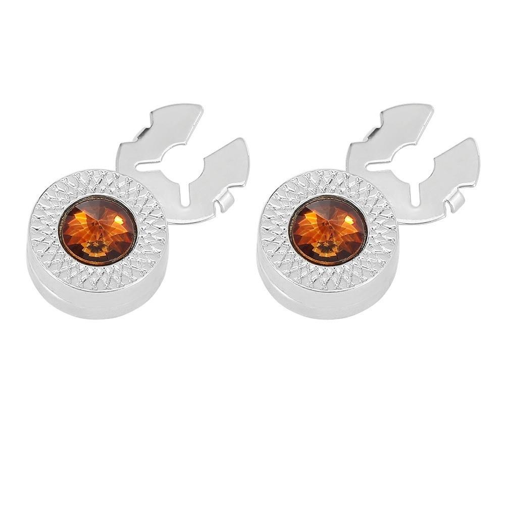 

2 Pcs Elegance Crystal Design Button Cover Suits Decorative Clip on Round Cufflinks Round Shape Cuff Links Women