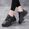 2025 Large Size New Casual Shoes, Black Leather Comfortable Sneakers, Waterproof and Heightened Thick-soled Non-slip Women's Shoes