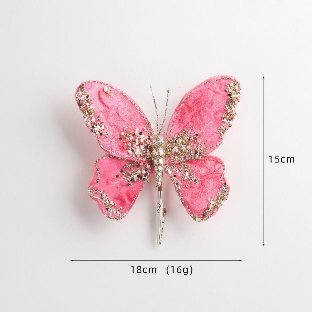 Glitter Christmas Artificial Butterfly Fabric Plastic Christmas Hanging Decoration  Christmas Decor