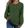 Women's Loose-Fitting Solid-Color Button-Up Long-Sleeved Round-Neck Pullover Knit Sweater Top