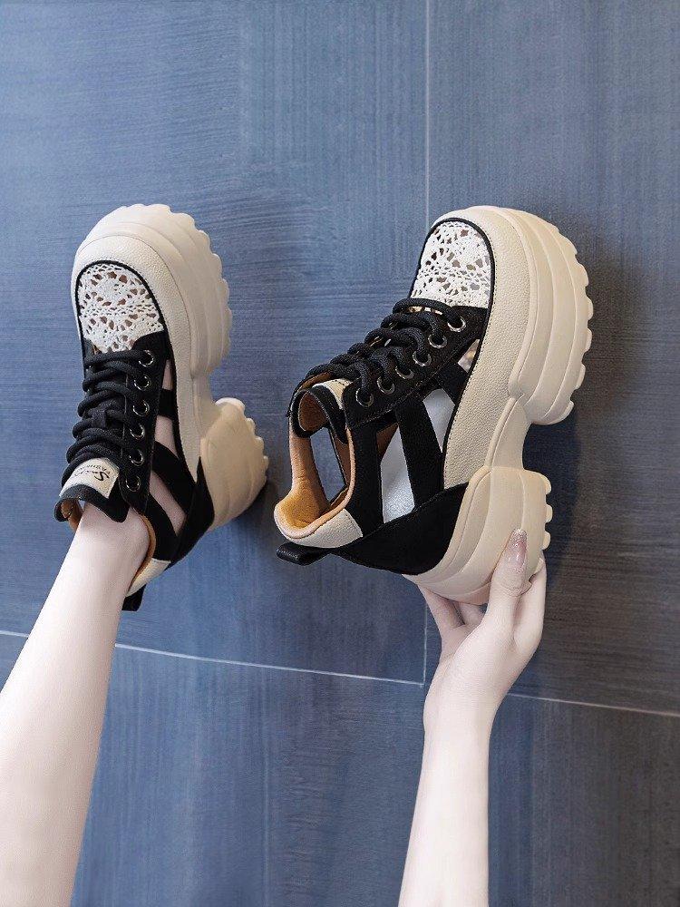 

Пещерная обувь женская весна и осень новая обувь для моральной подготовки с маршрутизацией пустая дышащая с внутренней высотой увеличивающая рост женская обувь универсальная толстая подошва римская 40