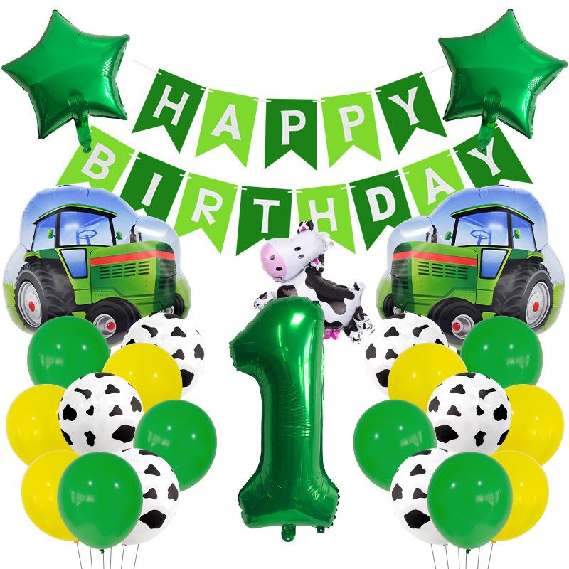 

Cute farm theme party decoration cow agricultural vehicle aluminum film balloon set children s birthday flag decoration Farm Cow Number 1