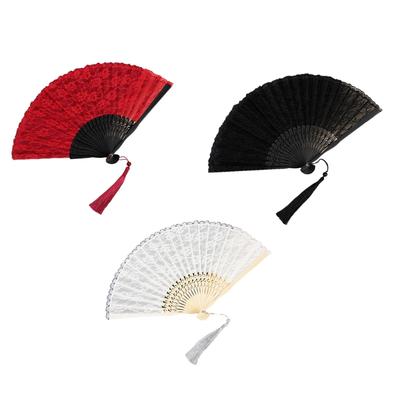 Breathable Lace Fabric Foldable Hand Fan Vintage Dancing Party Props Fabric Handheld Fan Home Decoration Festival Gift