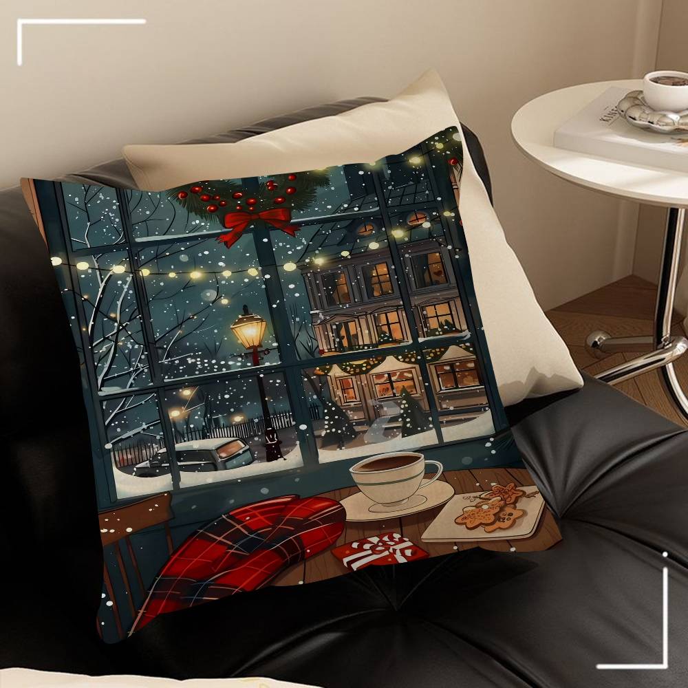 Winter Town Holiday Printable Christmas Tree Stitch Dragon Pillow Cover Sofa Cushion Cover Home Room Decoration Children Gift