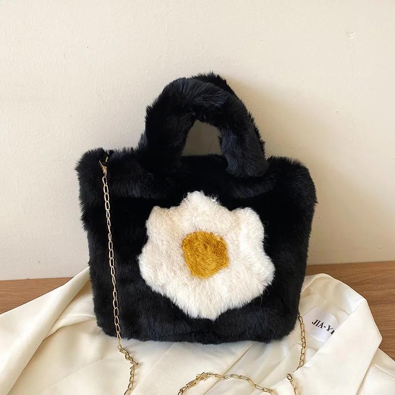 A Single-color, Simple, Thick, Fashionable and Large-capacity Women's Autumn and Winter Mirror-finished Plush Handbag