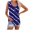 Women Sleeveless Button Front Tank Top Casual Round Neck Striped Printed Summer Blouse Lightweight Loose Fit Shirt