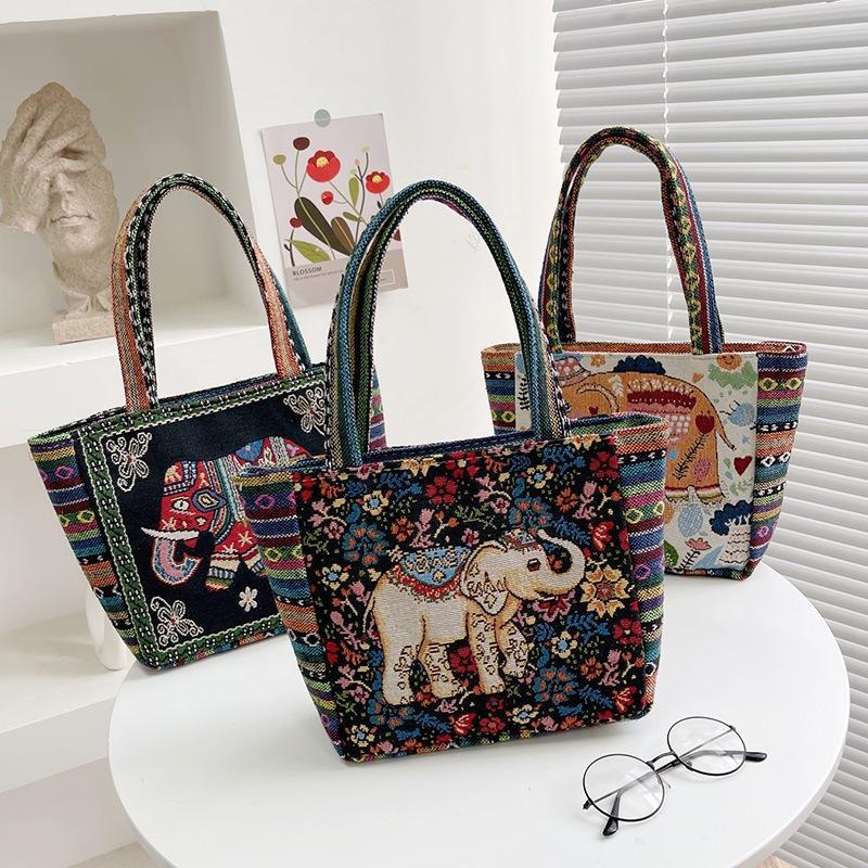 Middle mother handbag women's canvas bag new double-sided embroidered portable small square bag women's bag