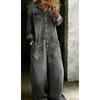 Abito Camicia Lungo in Denim da Donna a Manica Lunga con Mezza Abbottonatura Singola Tasca Ampio Tinta Unita Casuale Abito Tunica