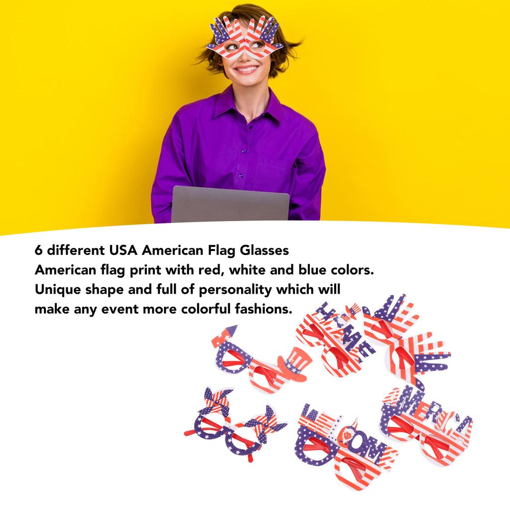6PCS 4th of July Glasses Patriotic Decorations Accessories American Flag Sunglasses Independence Day Party Favors Red White Blue