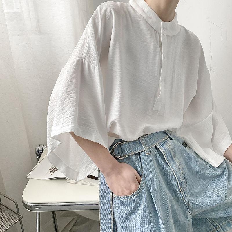 

Summer Oversize Shirt Men s Black White Casual Shirt Men Streetwear Korean Loose Short Sleeve Shirts Men s Pullover Shirt S белый