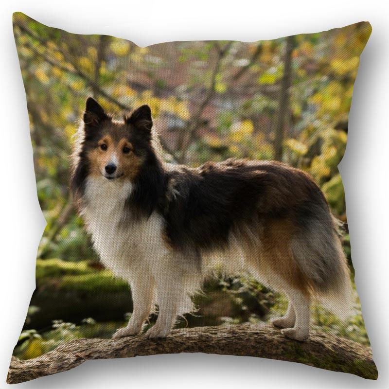 New Custom Dog Sheltie Pillowcase Cotton Linen Fabric Square Zipper Pillowcase 45X45cm Wedding Decorative Pillow Cover