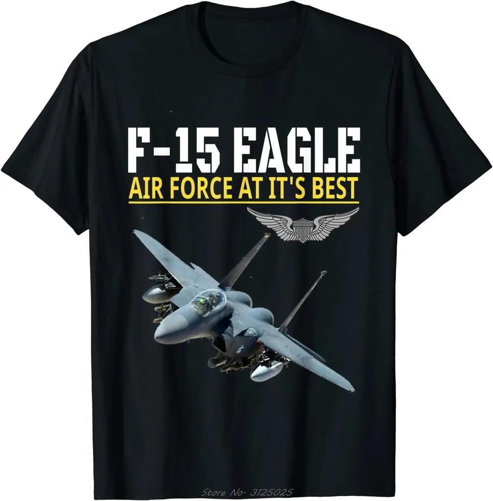 T-shirt Casual Oversize a Maniche Corte con Scollo a O, Larga, con Stampa Aereo da Caccia F15 Eagle dell'Aeronautica Militare USA, in Cotone, Nuova T-shirt per Fitness