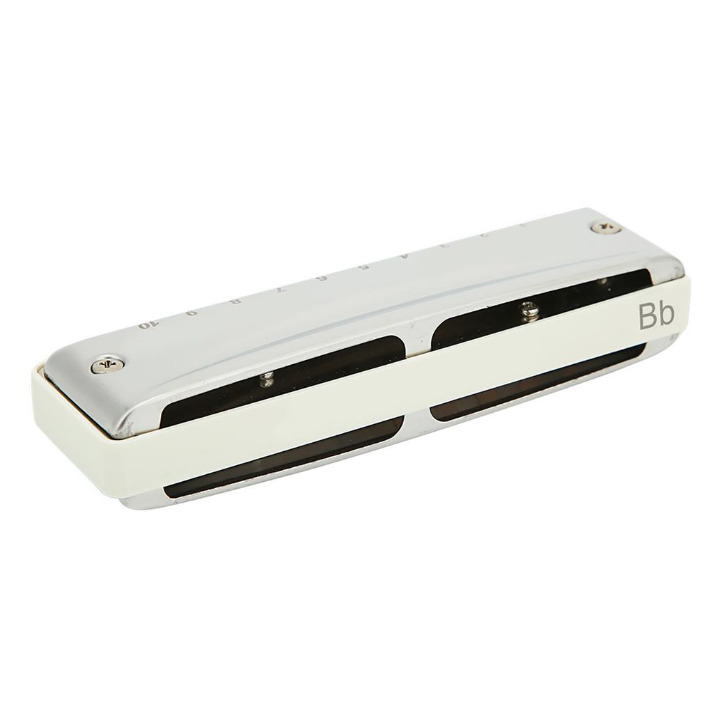 Blues Harmonica 10 Holes Mouthorgan Bb Key Stainless Steel ABS Resin Wind InstrumentWhite