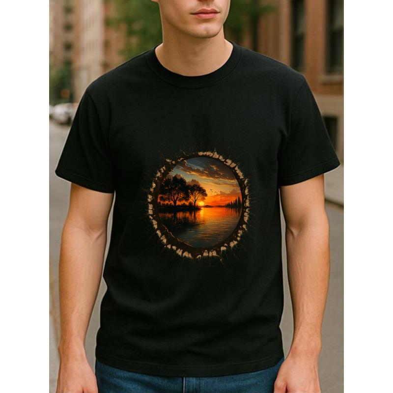 

European sizes Hot and Spicy Sunset Men S Print Short-Sleeved Shirt | All-Season, Casual and Commuting Style, Medium Elasticit 4XL чорний