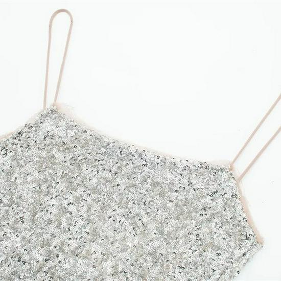 Elegant Sequin Suspender Dress with High Waist A-line Skirt