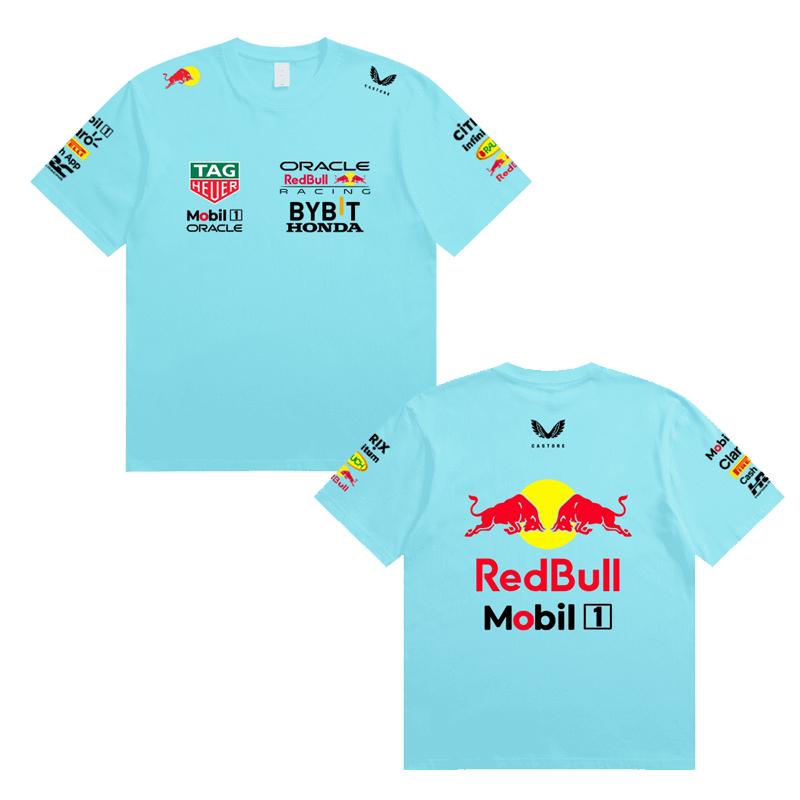 Red Bull Heren Dames F1 Raceteam T‑shirt, Zomer Korte Mouw Katoenen T‑shirt, Voor en Achter Print Casual Los Sport Topje, Meerkleurig