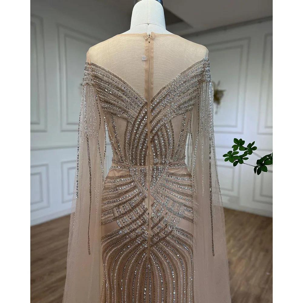 European and American nude elegant flying sleeves high-end atmospheric fishtail dress banquet host evening dress LA11011